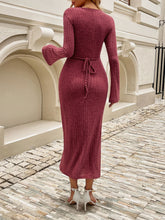 Devine Tied V-Neck Long Sleeve Sweater Dress OutfitFlow